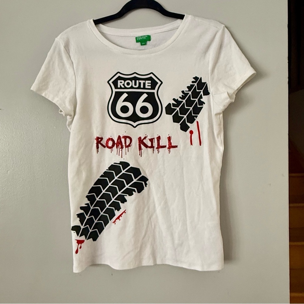 RARE VINTAGE United Colors Of Benetton White Route 66 Graphic Tee